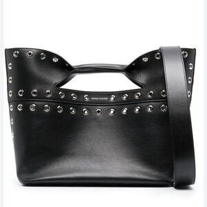 Alexander McQueen small Wow Black Leather Tote with Silver Hardware
